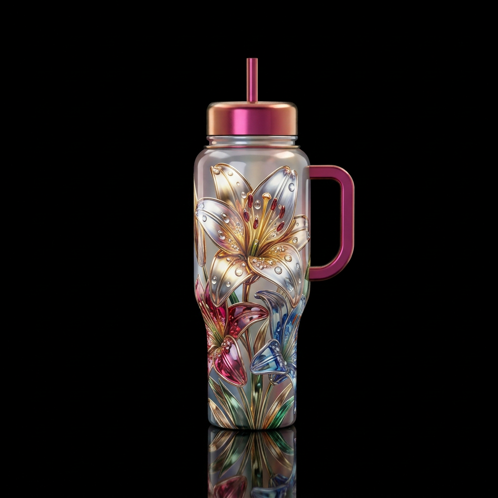Rain droplet lilies water bottle design