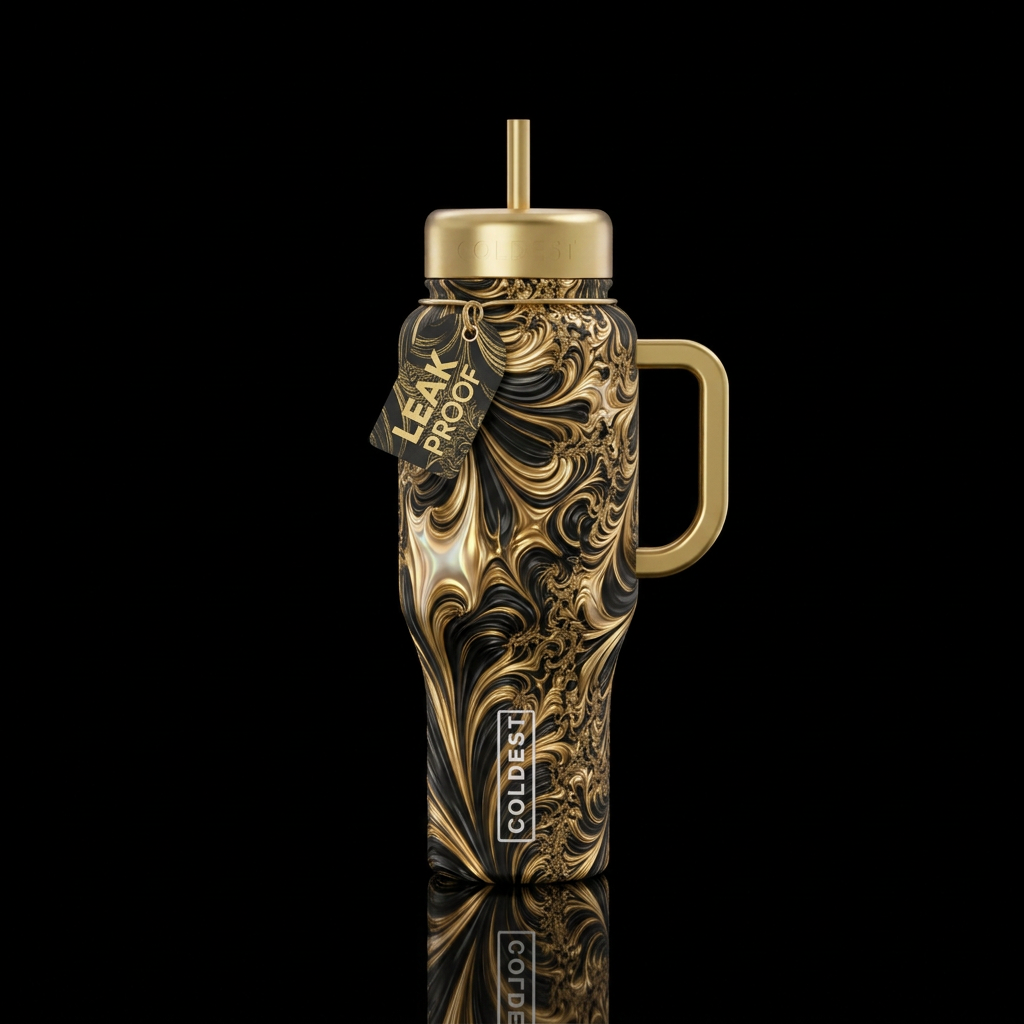 Golden black water bottle design