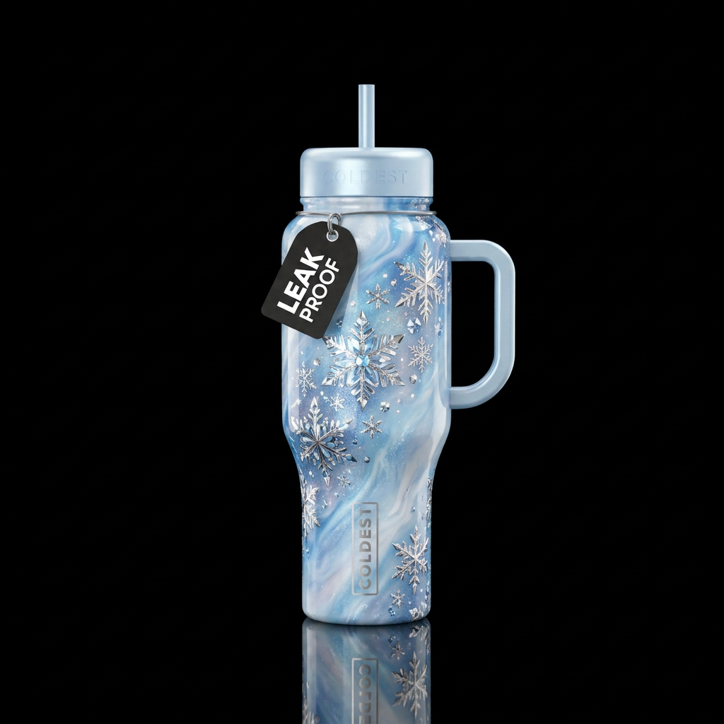 Crystallized snowflakes water bottle design