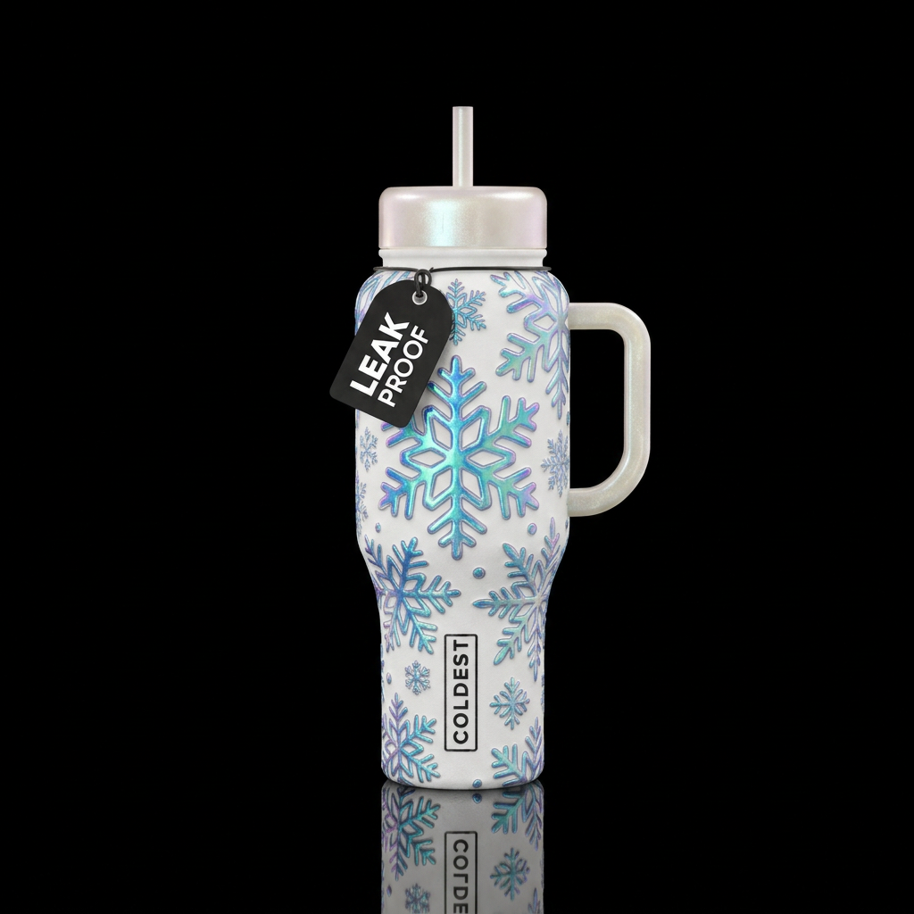 Crystallized snowflakes water bottle design