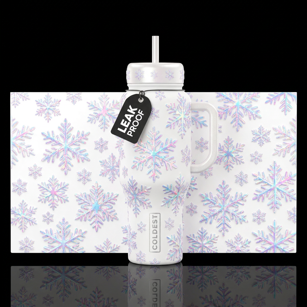 Shivering snowflakes water bottle design