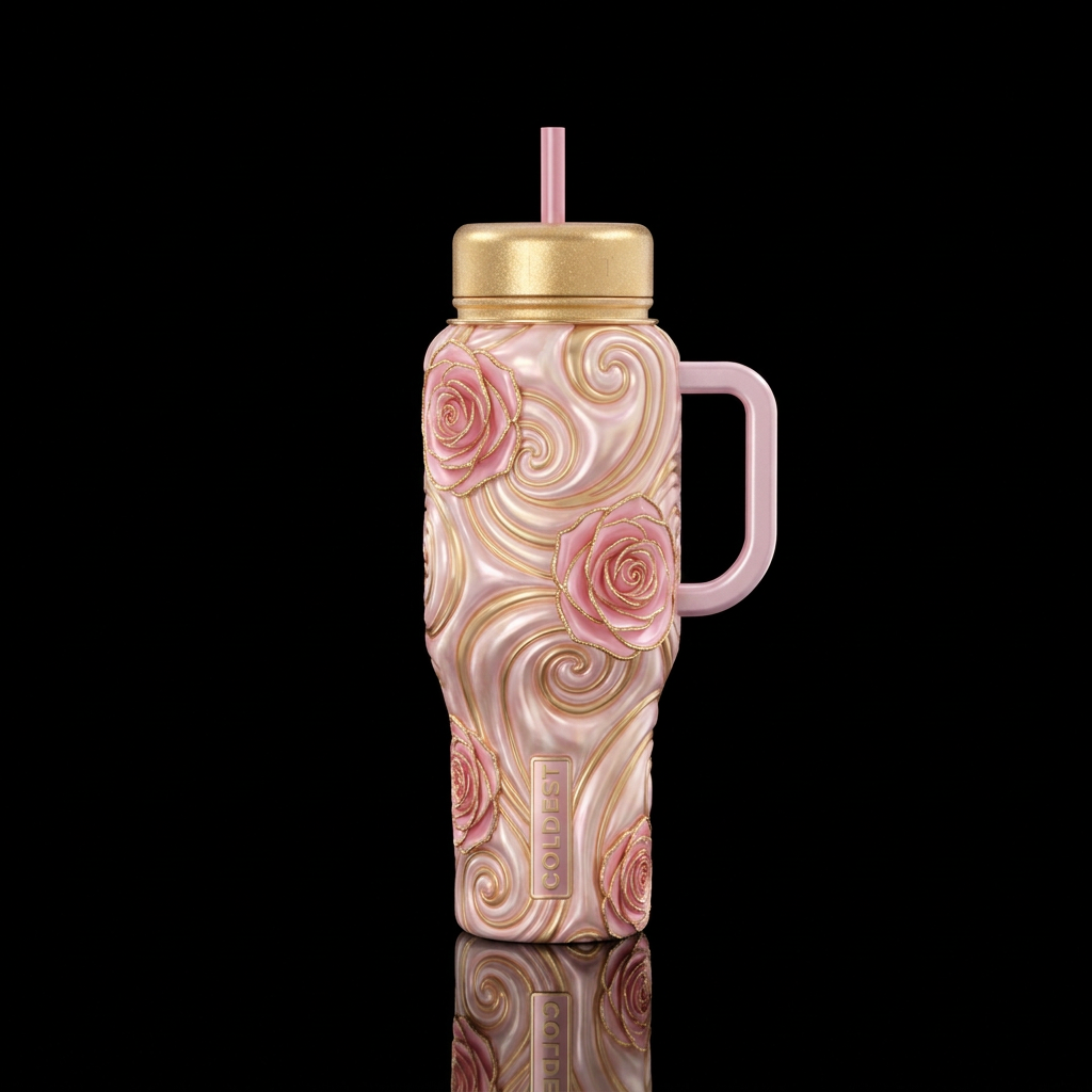 Golden pink love water bottle design