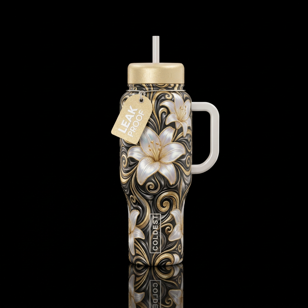 Lilies running through the valley water bottle design