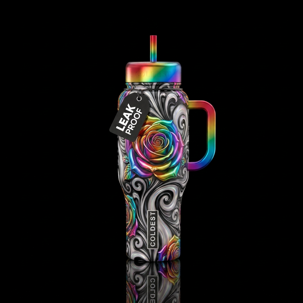 Prismatic rainbows of color water bottle design