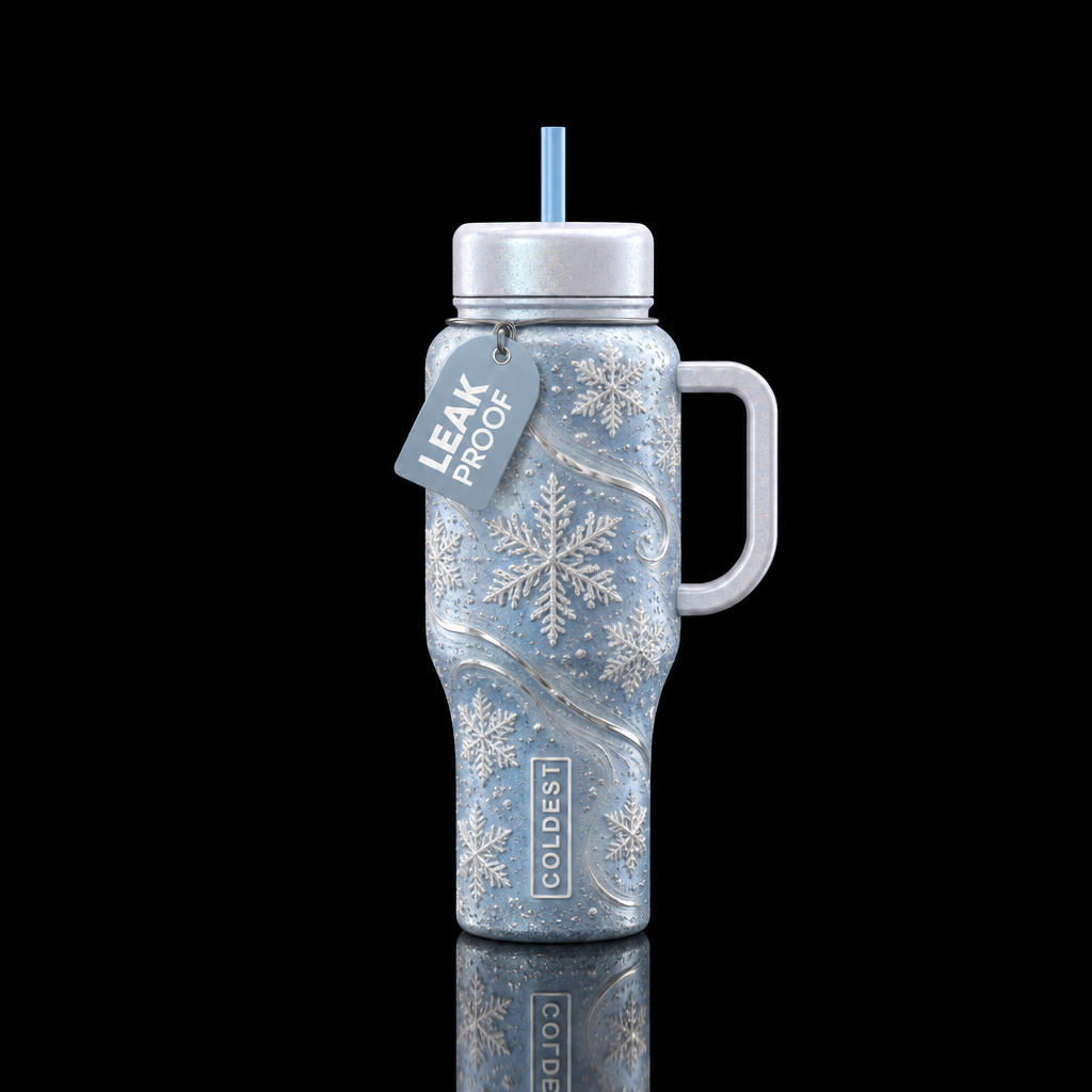 Snowflakes blowing in the wind water bottle design