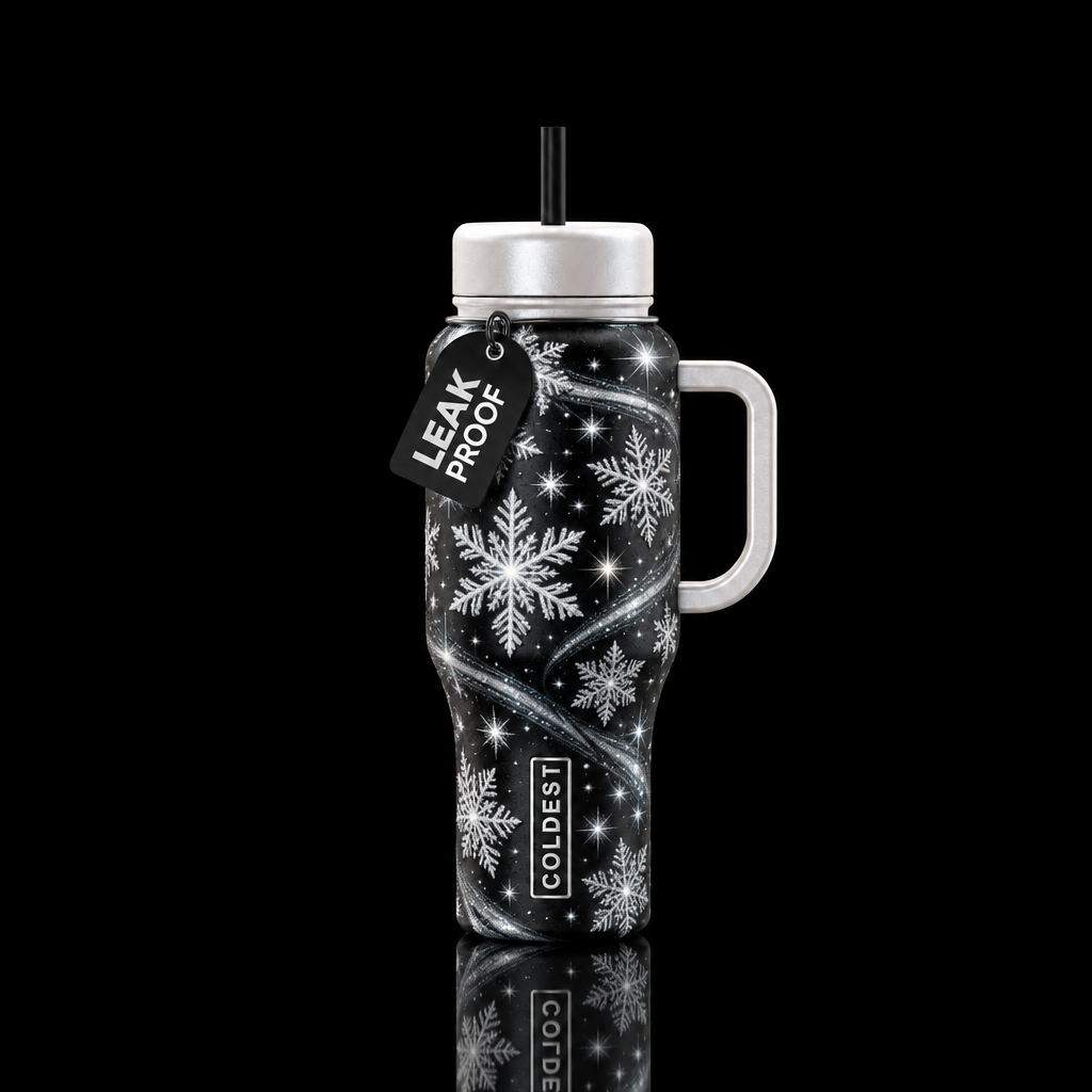 Starry snowflakes water bottle design