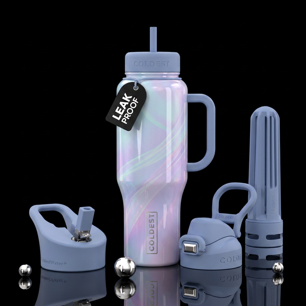 Glossy pastel cup with glossy flowing neon pastel ... water bottle design