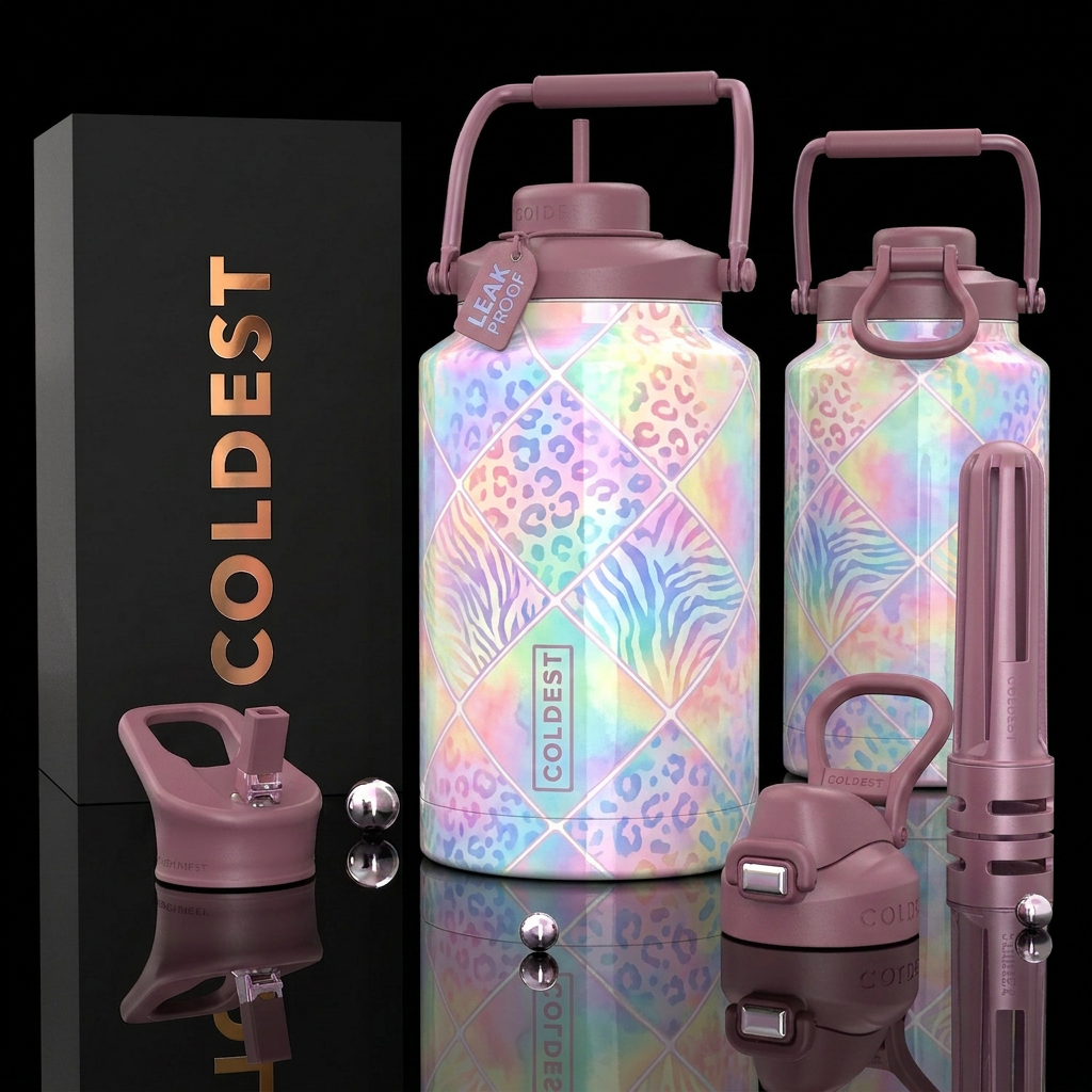 porcelain cup with pastel ombre neon print with ty... water bottle design