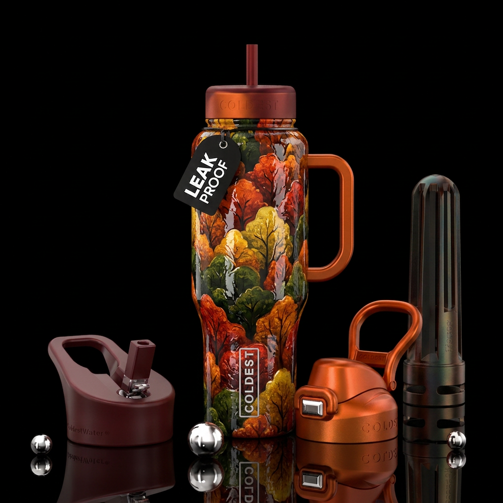 bottle with waves of glossy textured tree tops in ... water bottle design