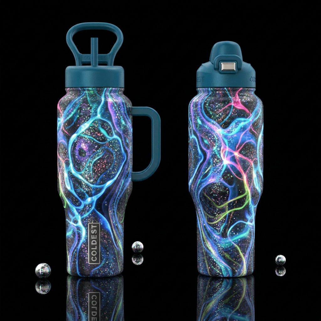 Neon helix Glitter molecular cymatics design with ... water bottle design