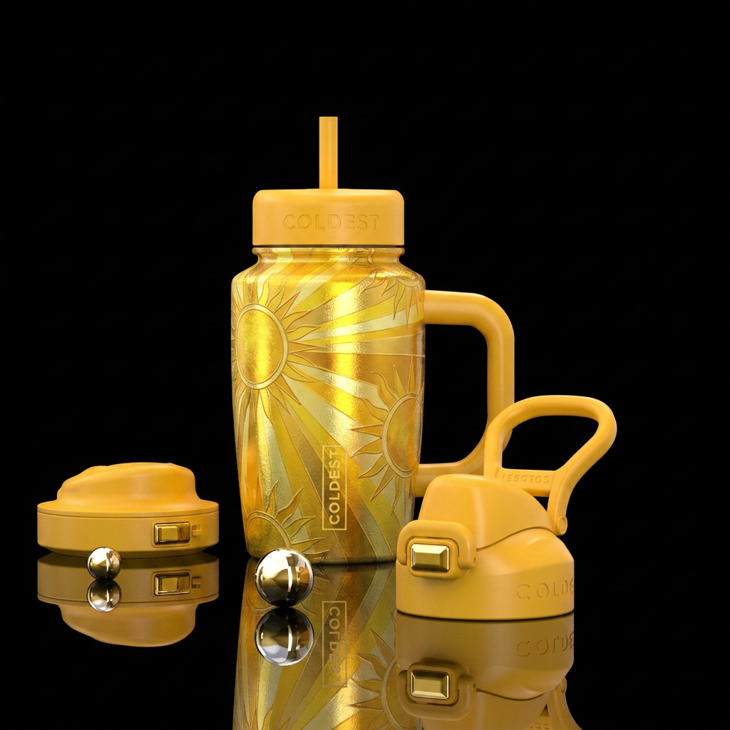 Bright sunshine peeking through water bottle design
