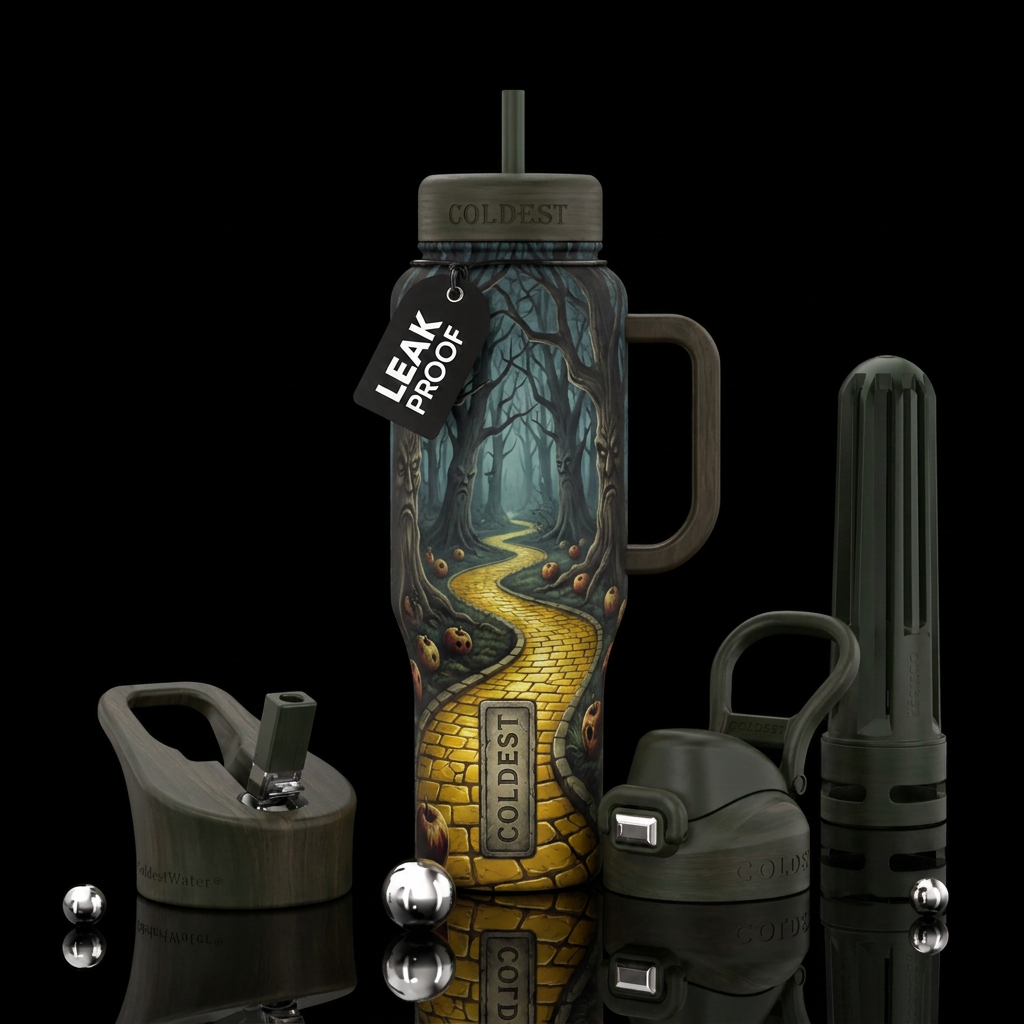 Matte early creepy forest of living trees with fac... water bottle design