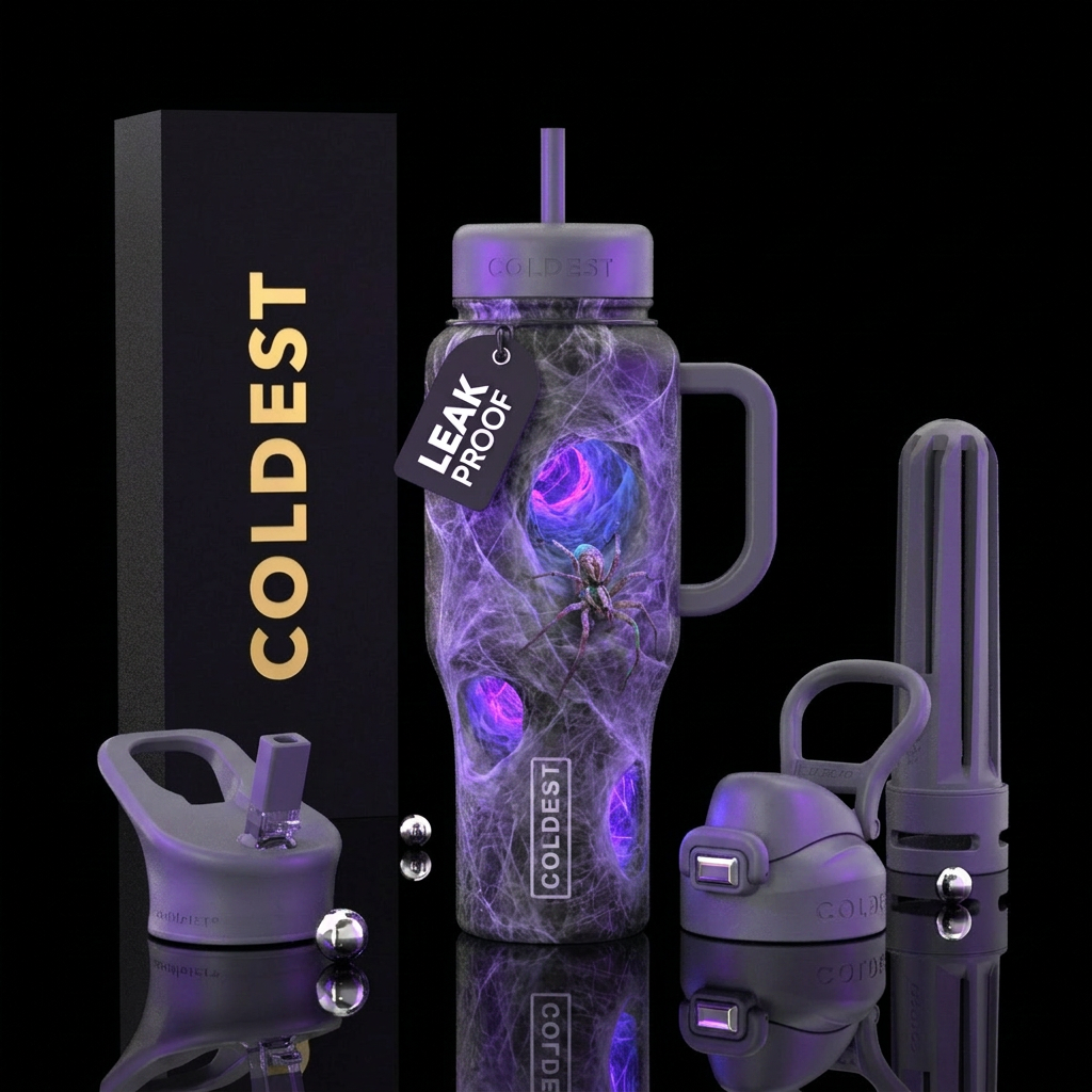 Made of thick old dusty cobweb tunnels with spider... water bottle design