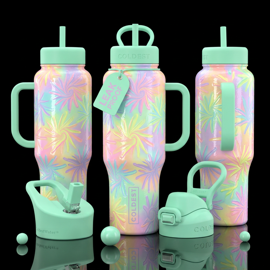 Back background Pastel and neon swirly finger pain... water bottle design