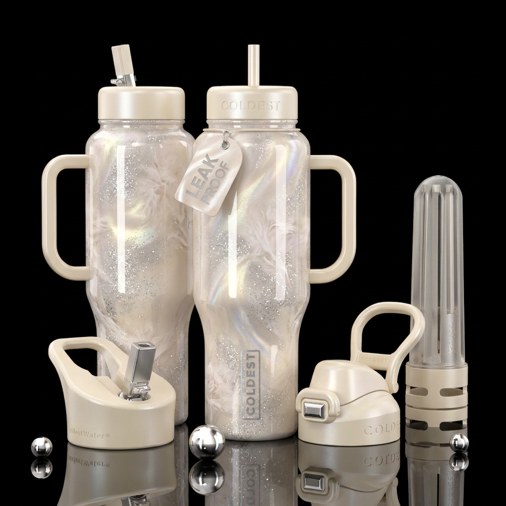 Light colored Glossy bottle with slightly raised f... water bottle design