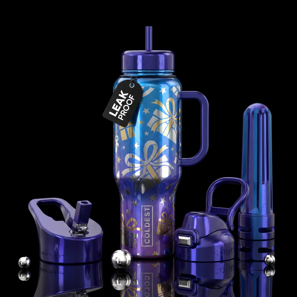 Glossy blue and purple colors gifting bottle with ... water bottle design