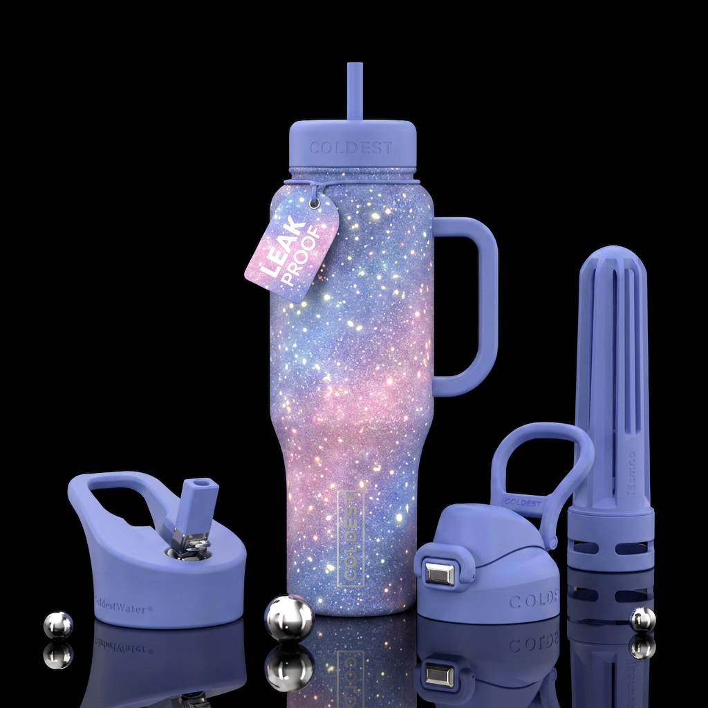 Perry winkle, Pink, glowing fireflies with glitter... water bottle design