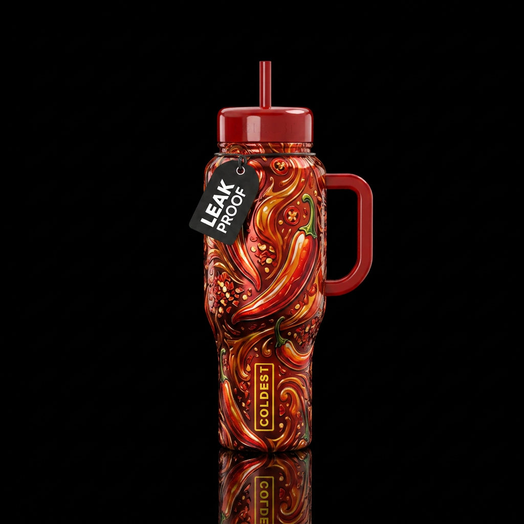 Glossy textured bottle with hot and spicy chilli p... water bottle design