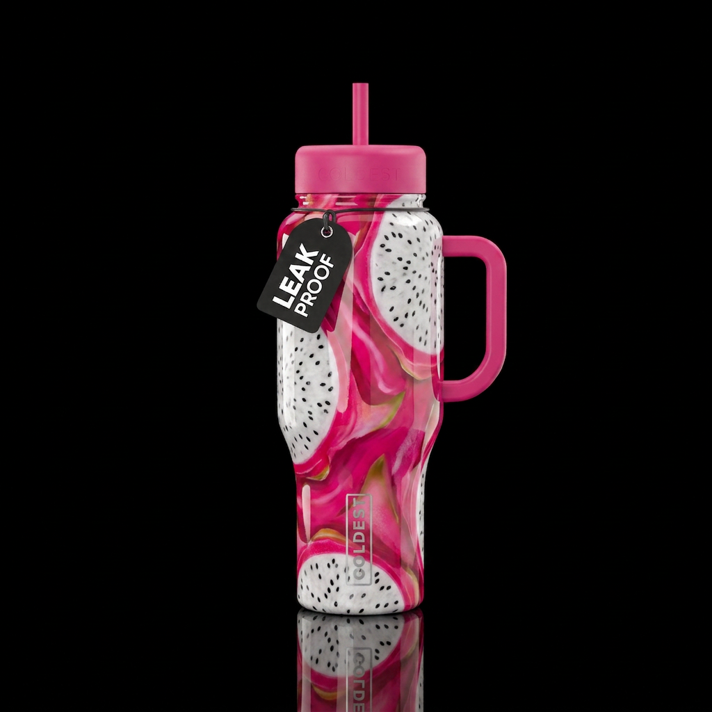 Glossy white and black dragon fruit bottle with gl... water bottle design