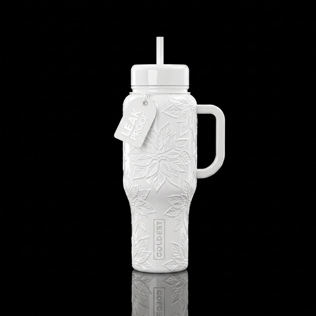Glossy Bright white with embossed textured glossy ... water bottle design
