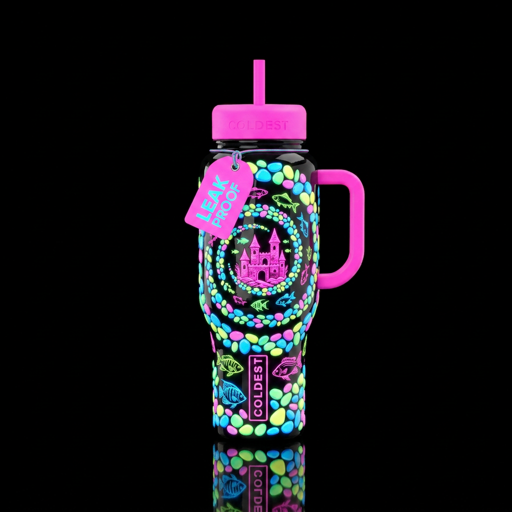 Glossy bottle with slightly raised texture floresc... water bottle design
