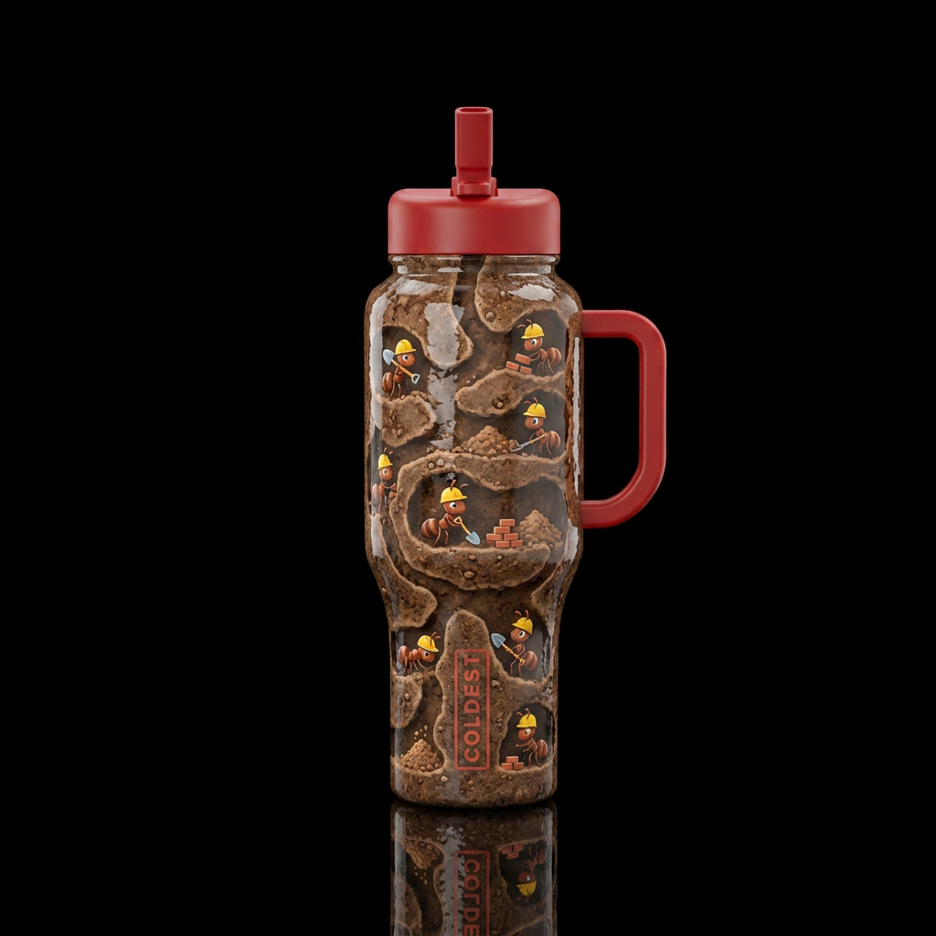 Cute glossy textured bottle of an ant farm with cu... water bottle design