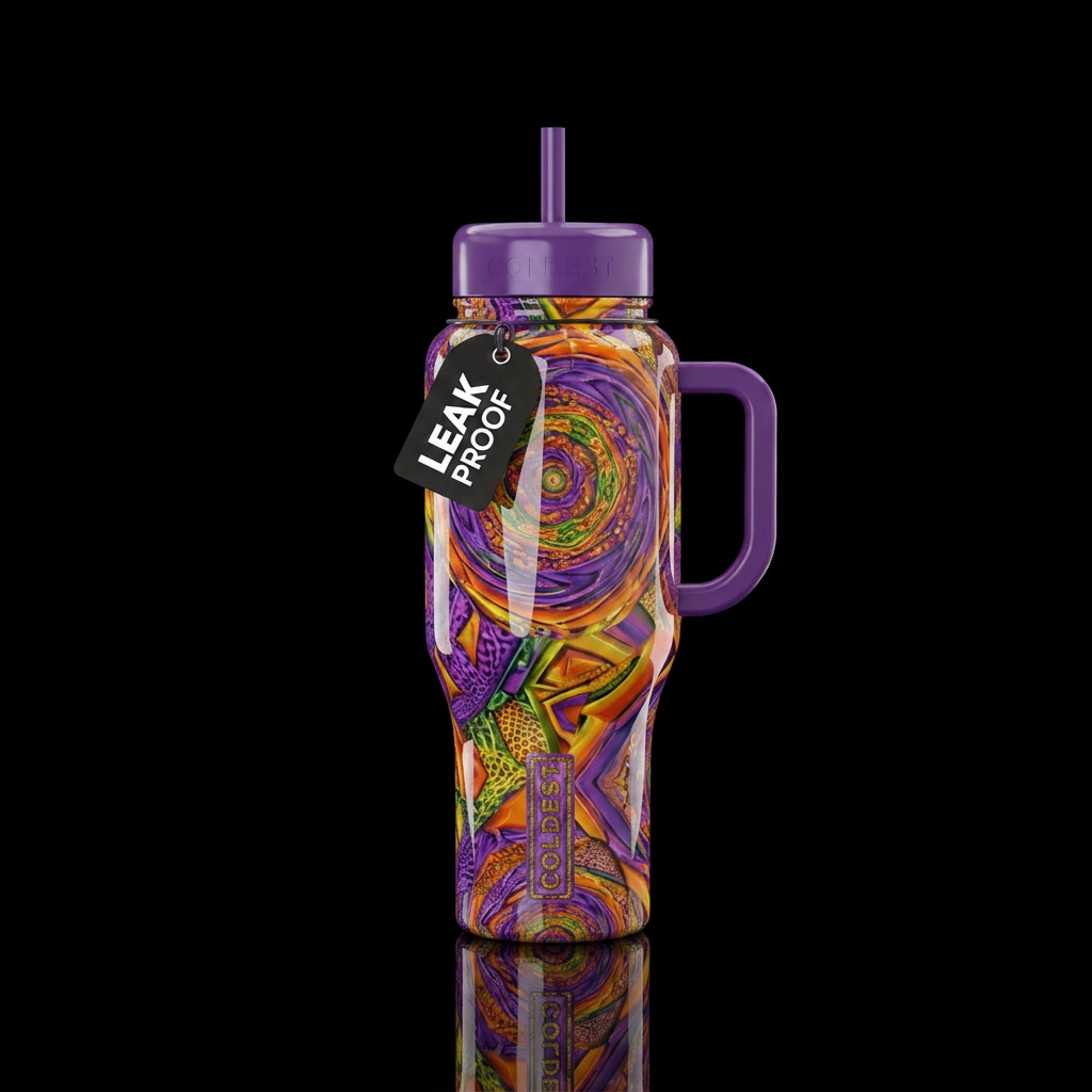 Glossy bottle with textured outlines and unique ra... water bottle design