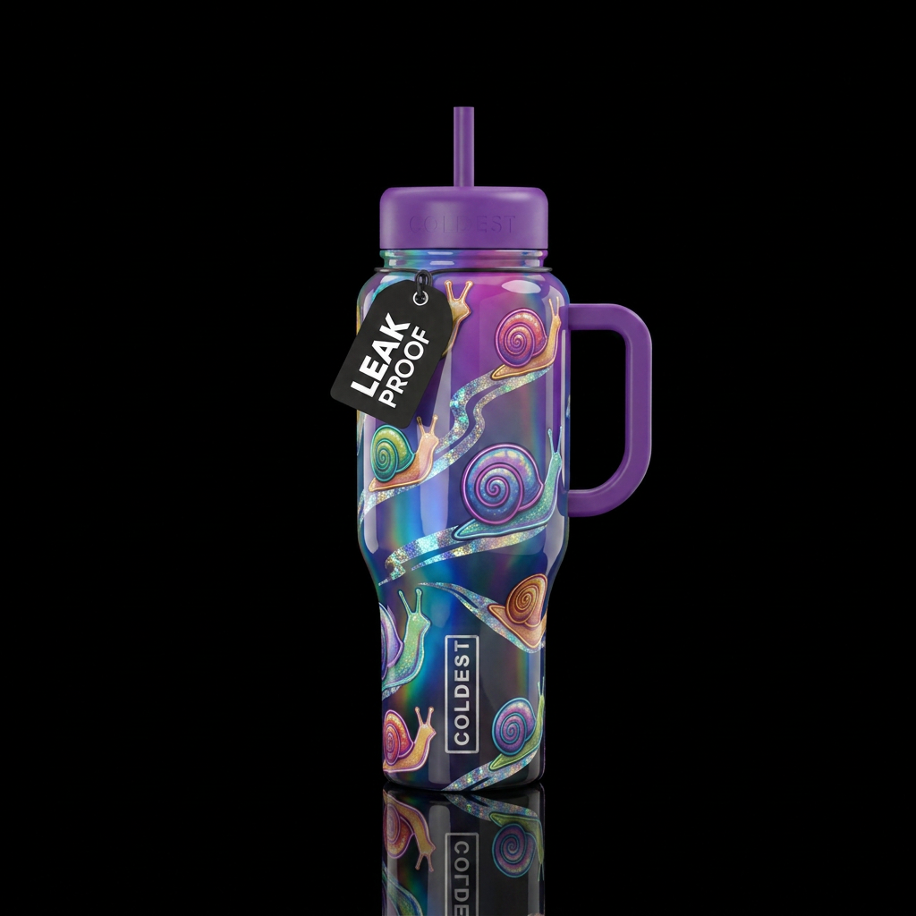 Colorful Glossy bottle with glossy textured outlin... water bottle design