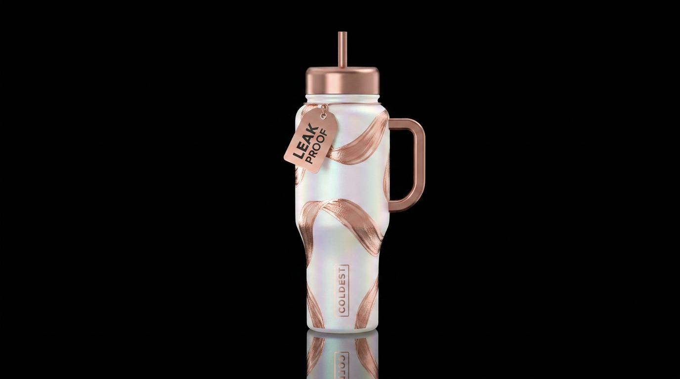 Iridescent white frosted bottle with glossy textur... water bottle design