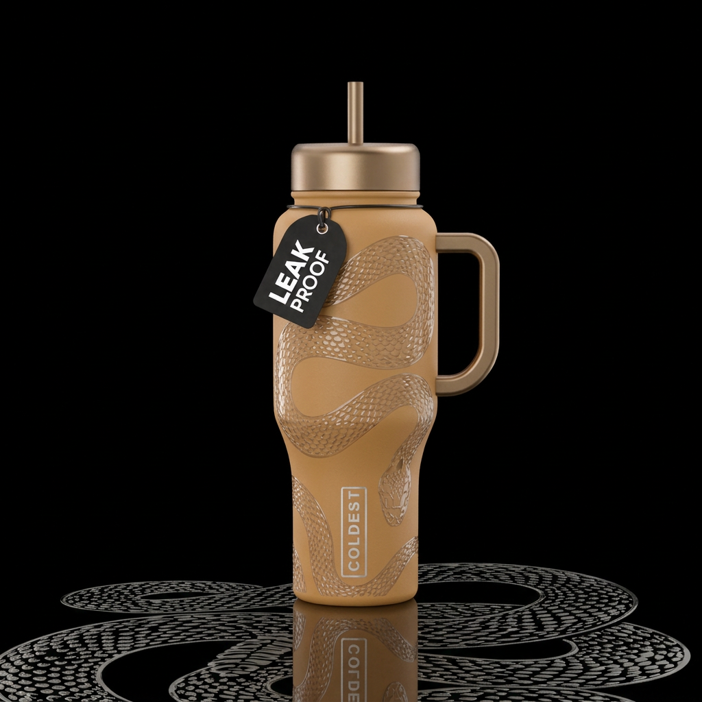Matte desert bottle with clear gloss textured snak... water bottle design