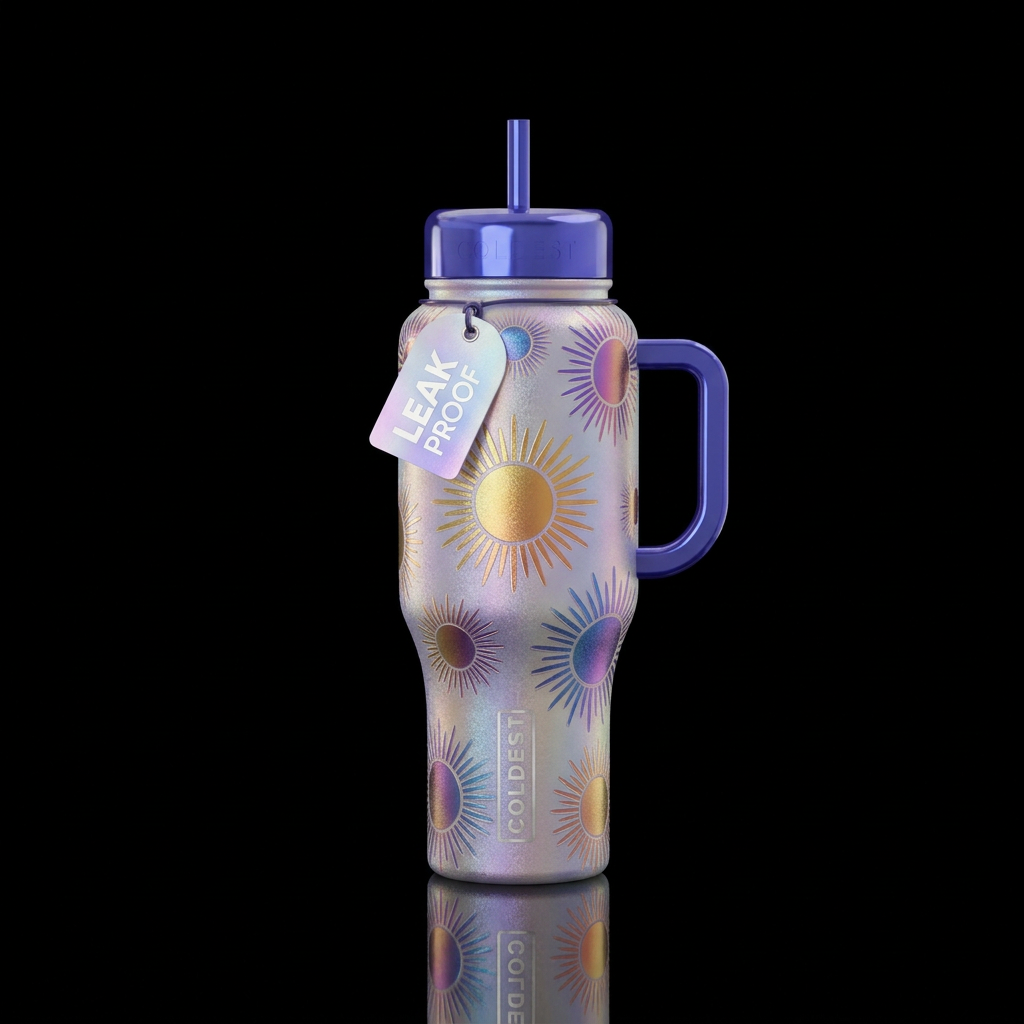 Glossy frosted iridescent Bottle with trapped colo... water bottle design