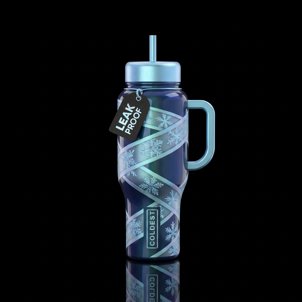Glossy navy blue iridescent Bottle with frosted ma... water bottle design