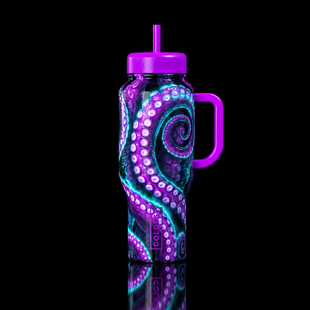 Ominous textured Cup made of giant florescent purp... water bottle design