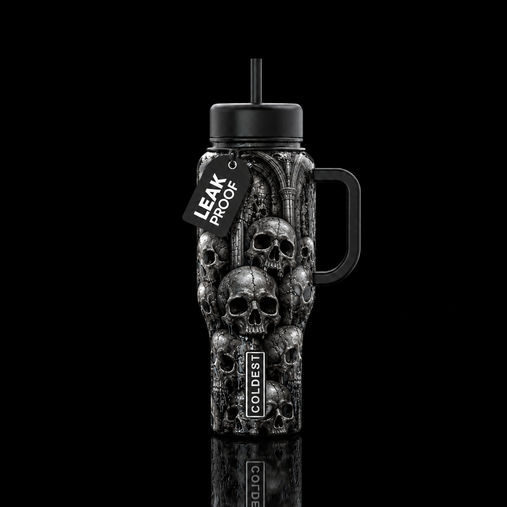 Glossy textured bottle in grayscale catacombs stac... water bottle design