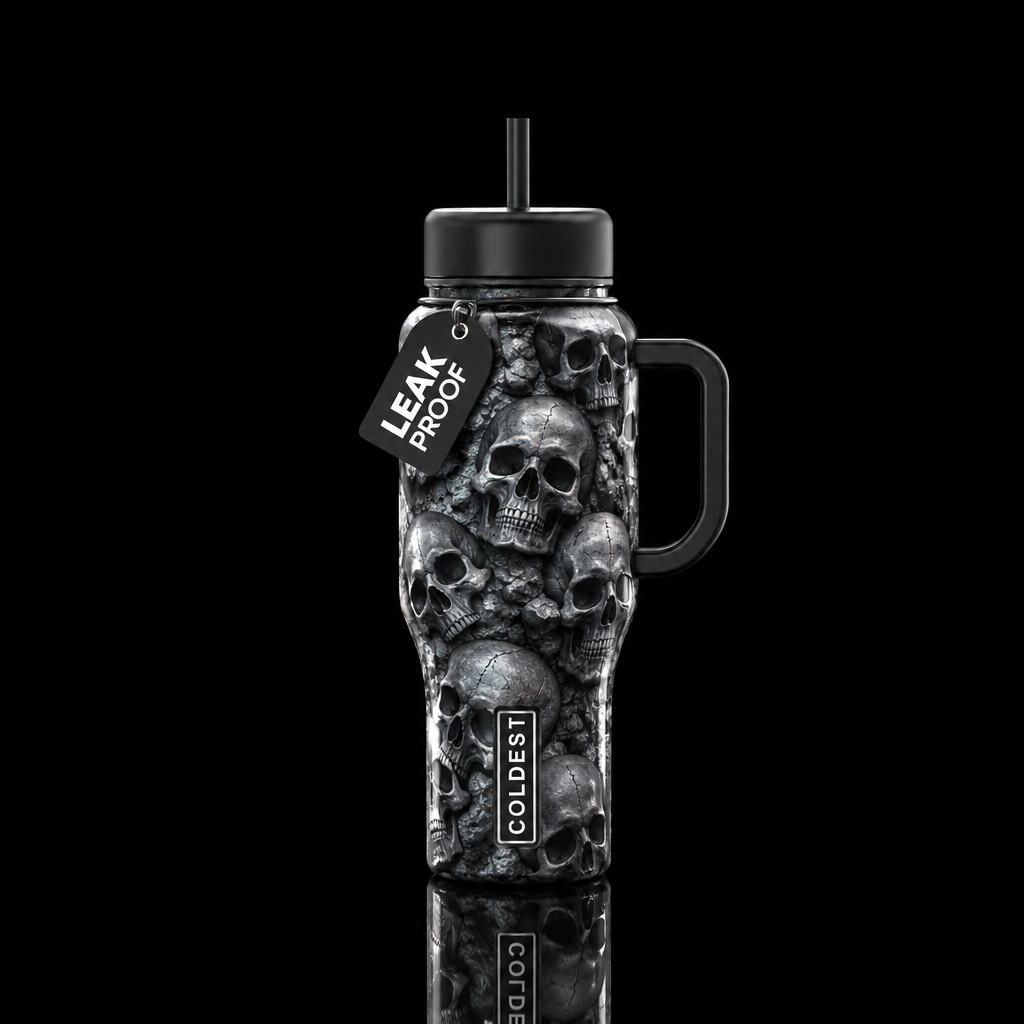 Glossy textured bottle in grayscale catacombs stac... water bottle design