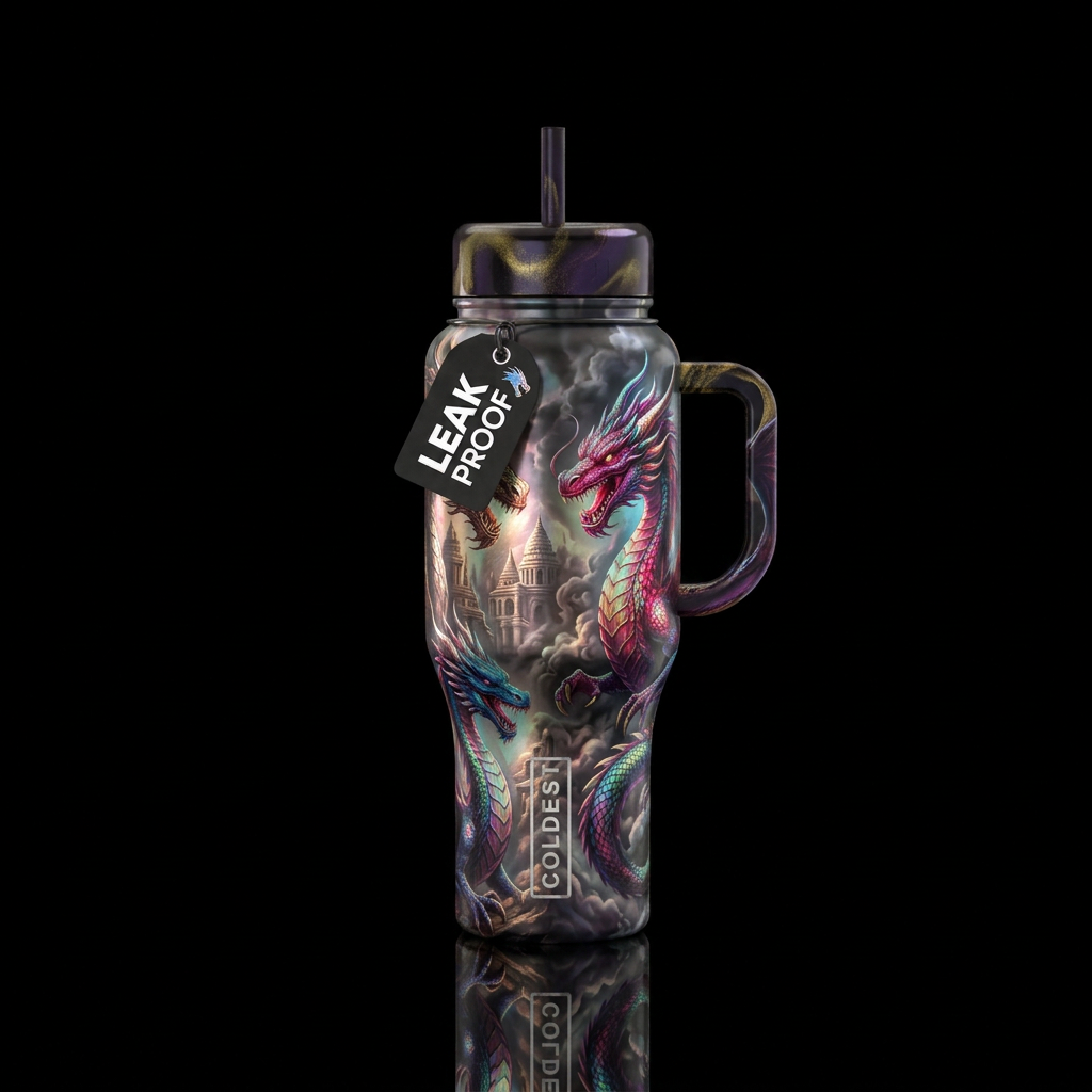 dragon, fantasy, ancient, darkness, smoke water bottle design
