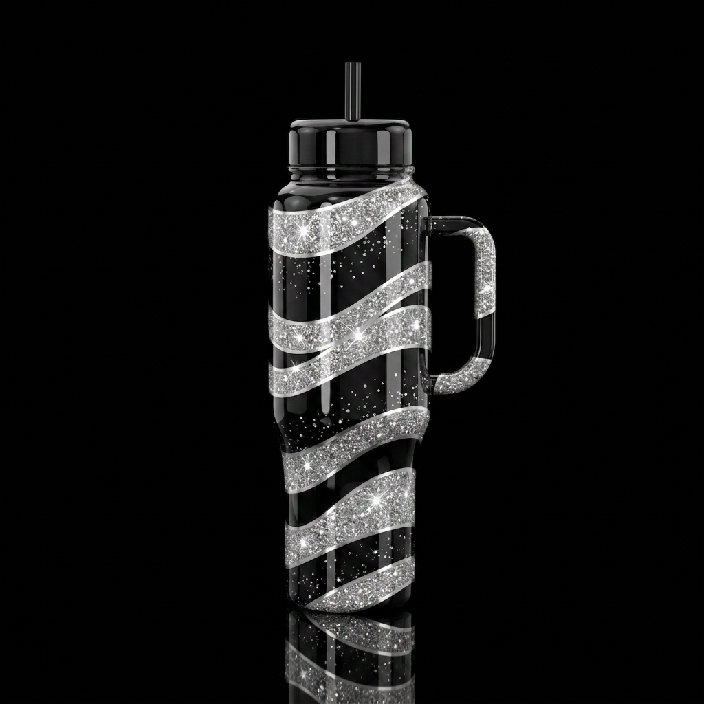 Black Tie Glitter water bottle design