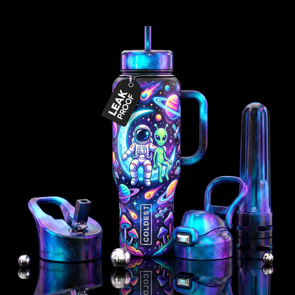 Footsteps on The Moon water bottle design