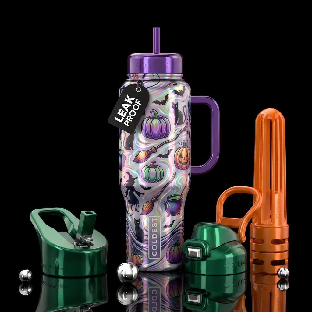 Swirls of Witches, Bats and Cats water bottle design