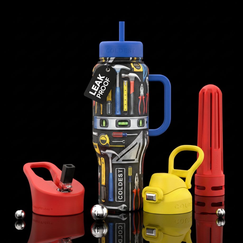 A bottle for contractors - hammer, level, speed sq... water bottle design
