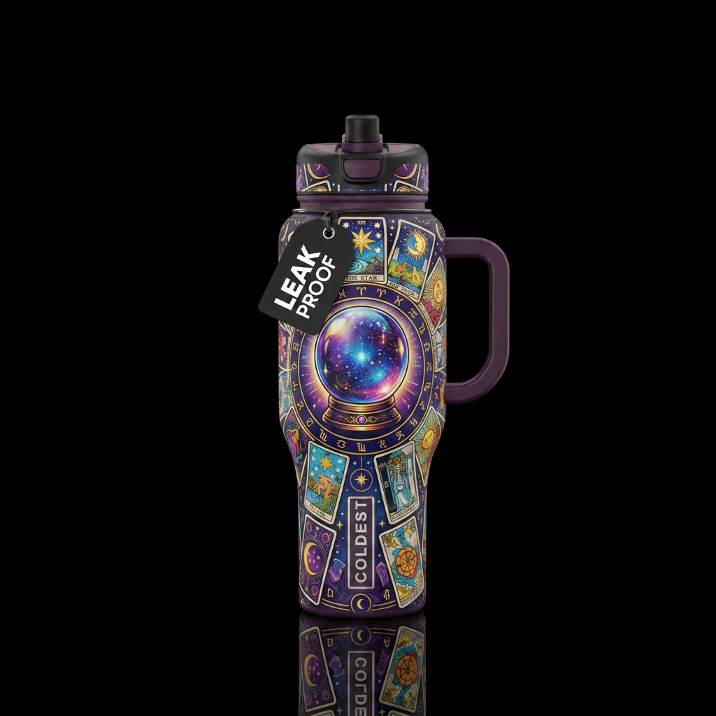 fortune teller tarot cards crystal ball water bottle design