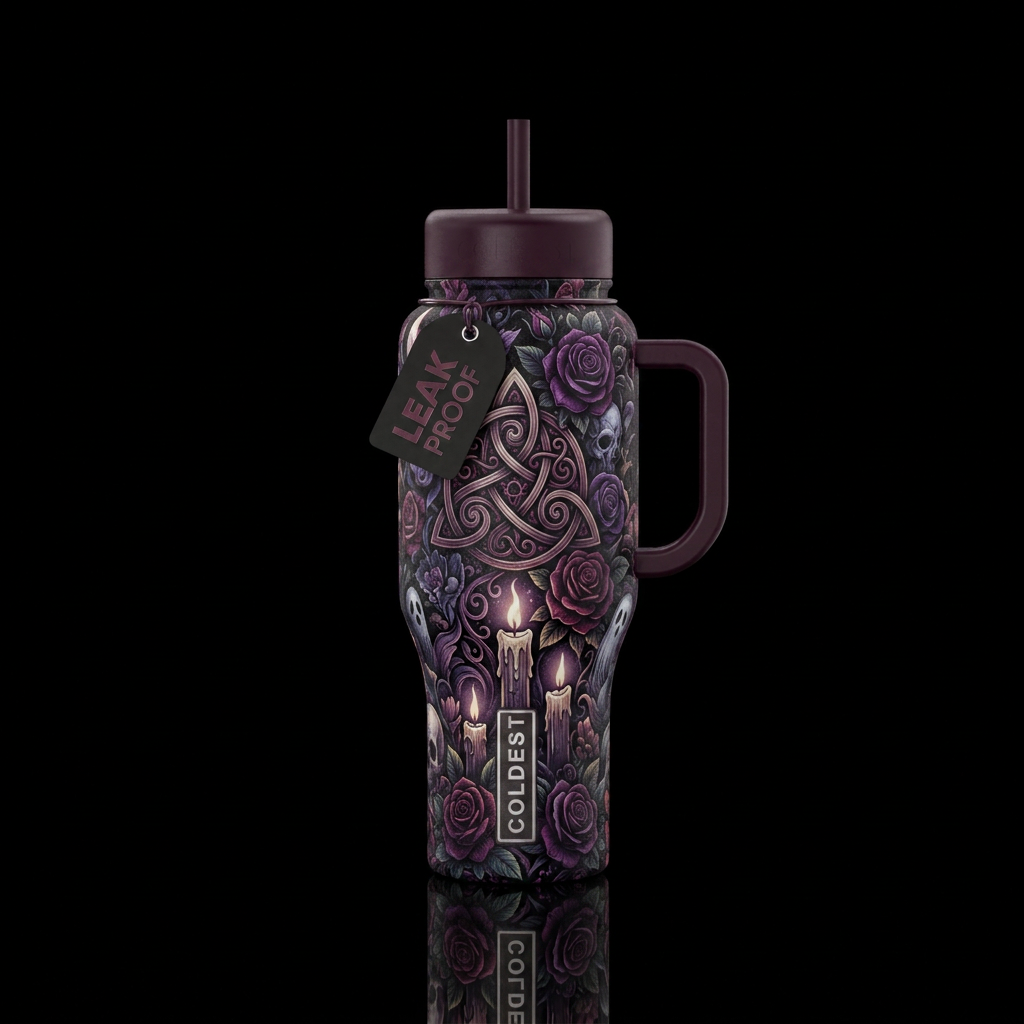 Celtics samhain gothic spirits candles purpke blac... water bottle design