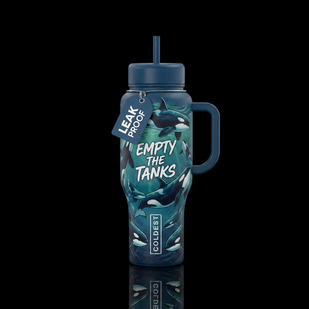 orca killer whale ocean blue green sea empty the t... water bottle design