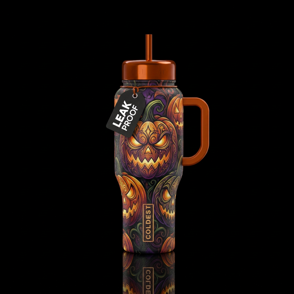 wicked gothic jack o lantern water bottle design