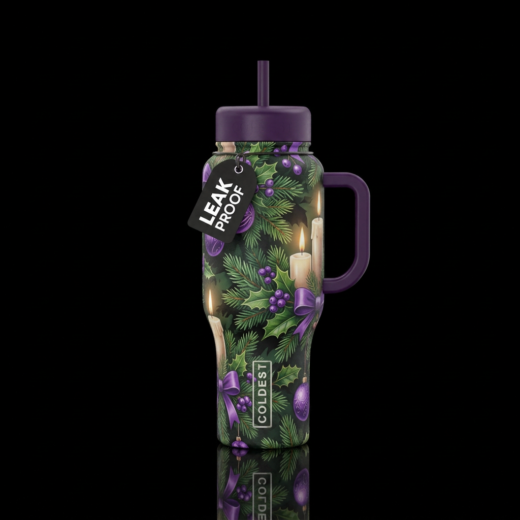 yule greens shadows candles purple water bottle design