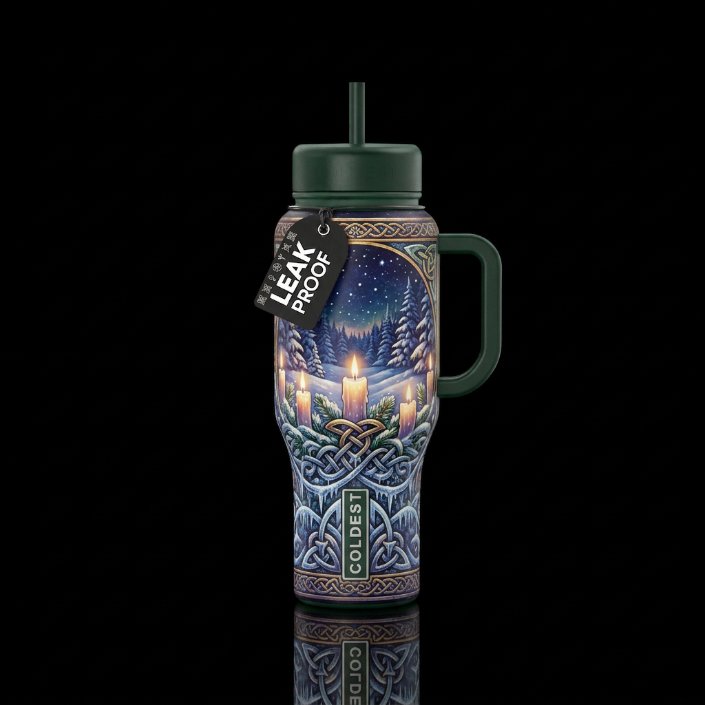 celtic yule candles snow night water bottle design
