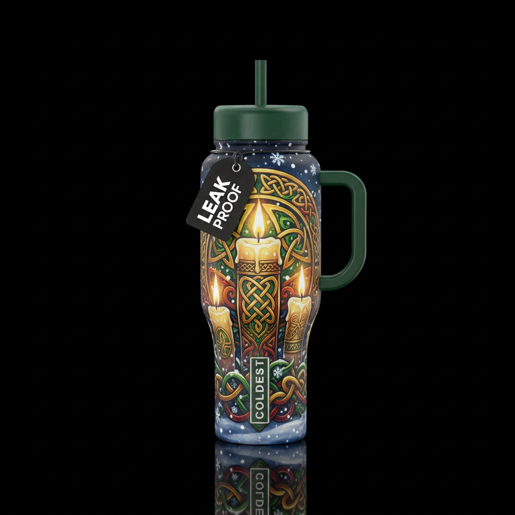 celtic yule candles snow night water bottle design