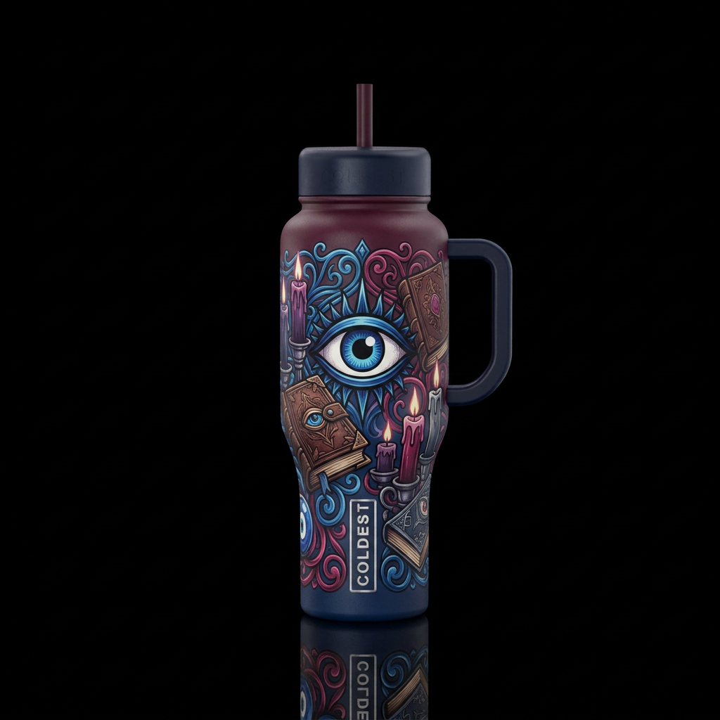 evil eye protection ward gothic candles books purp... water bottle design