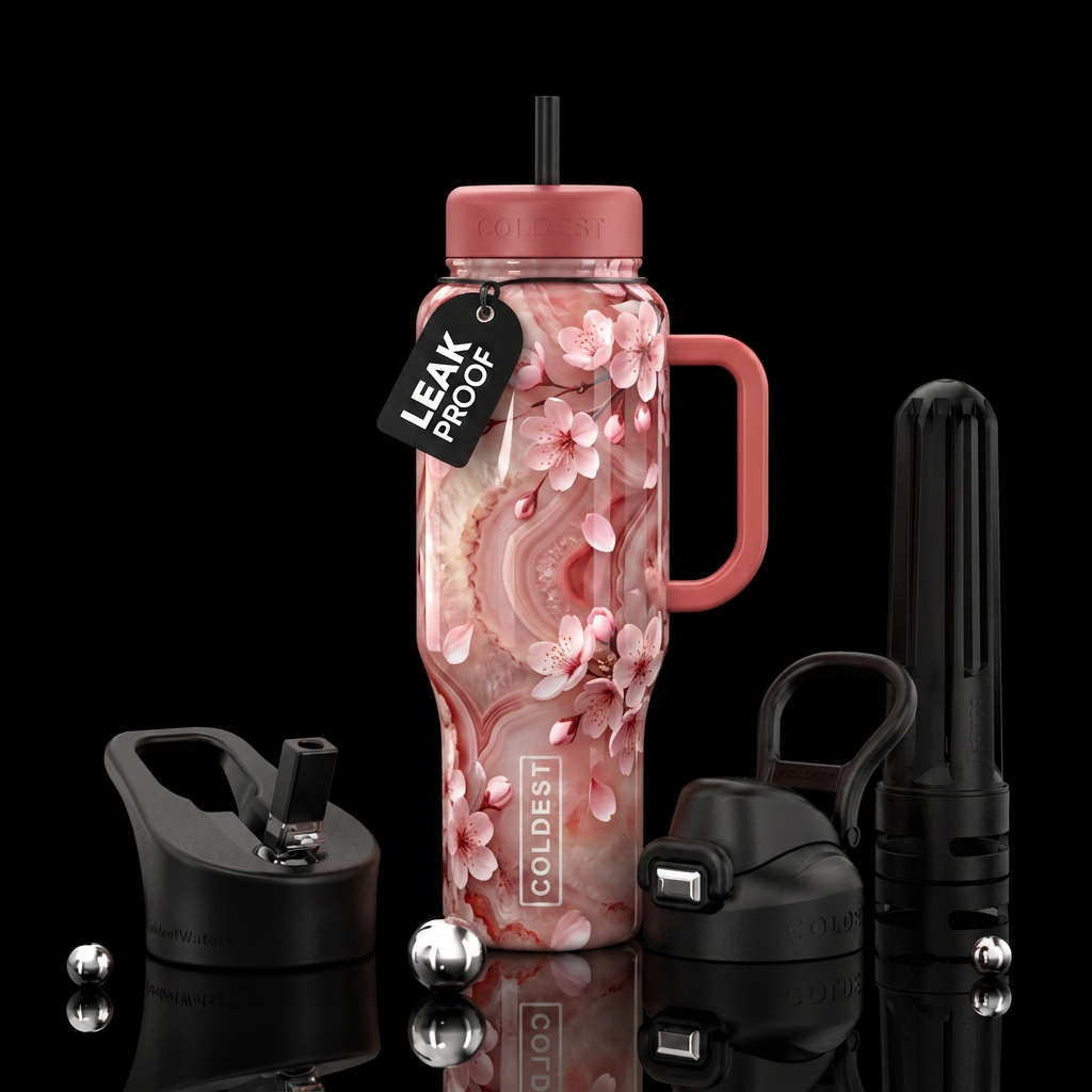 Cherry blossom flowers with cherry blossom agate b... water bottle design