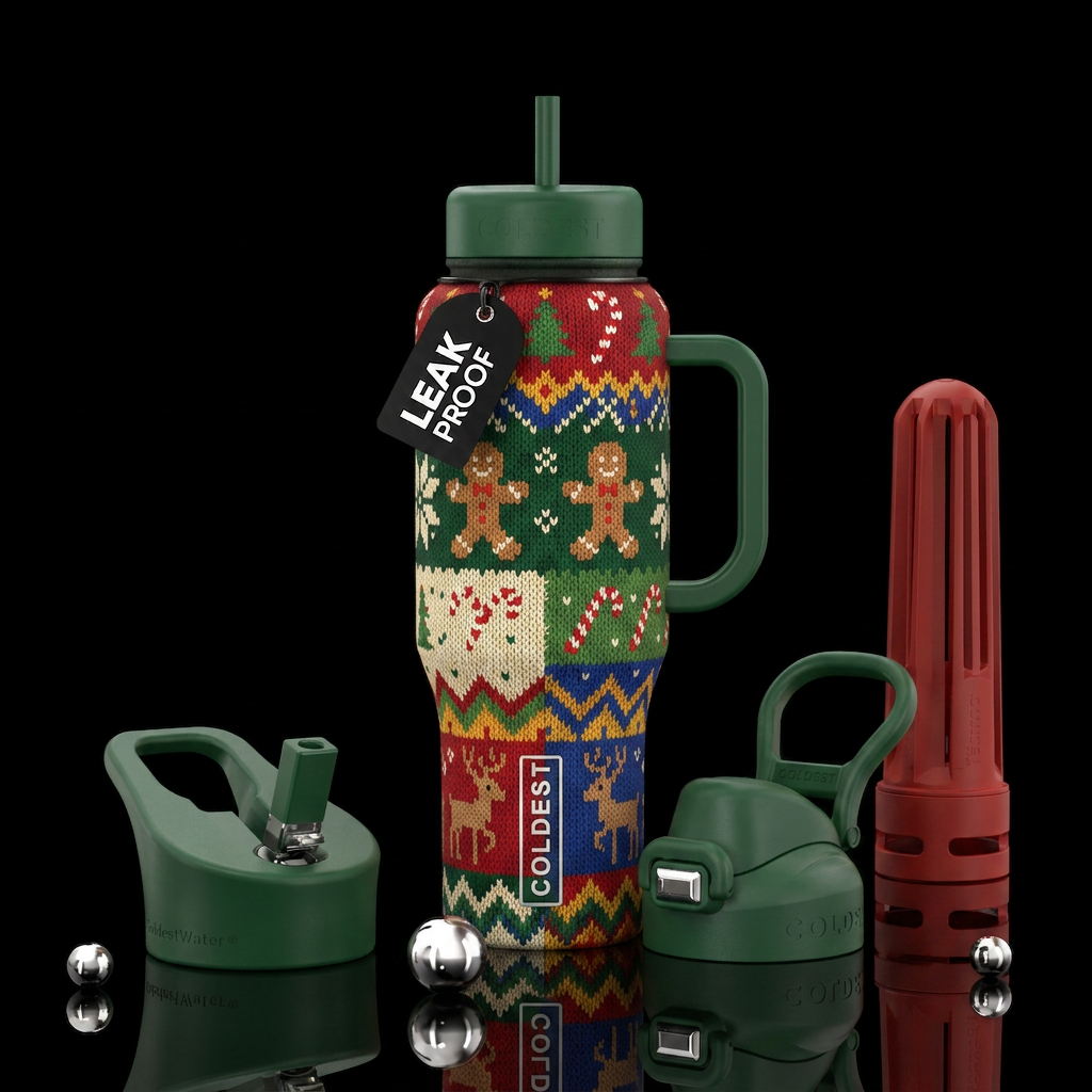Ugly Christmas sweater water bottle design
